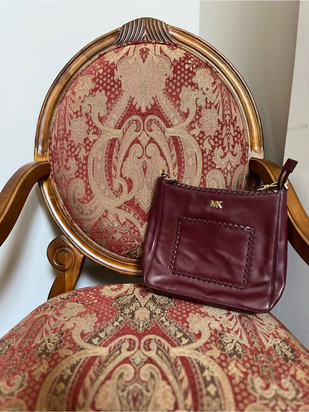 Michael Kors Vintage Gloria Pocket Stitched Crossbody Bag Purse Oxblood Leather